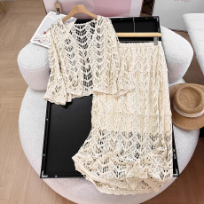 批发<b class='q'>镂空</b>开衫上衣＋<b class='q'>镂空</b>钩花半身裙早春韩剧穿搭减龄洋气裙子两件套装
