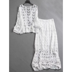 批发<b class='q'>镂空</b>开衫上衣＋<b class='q'>镂空</b>钩花半身裙早春韩剧穿搭减龄洋气裙子两件套装