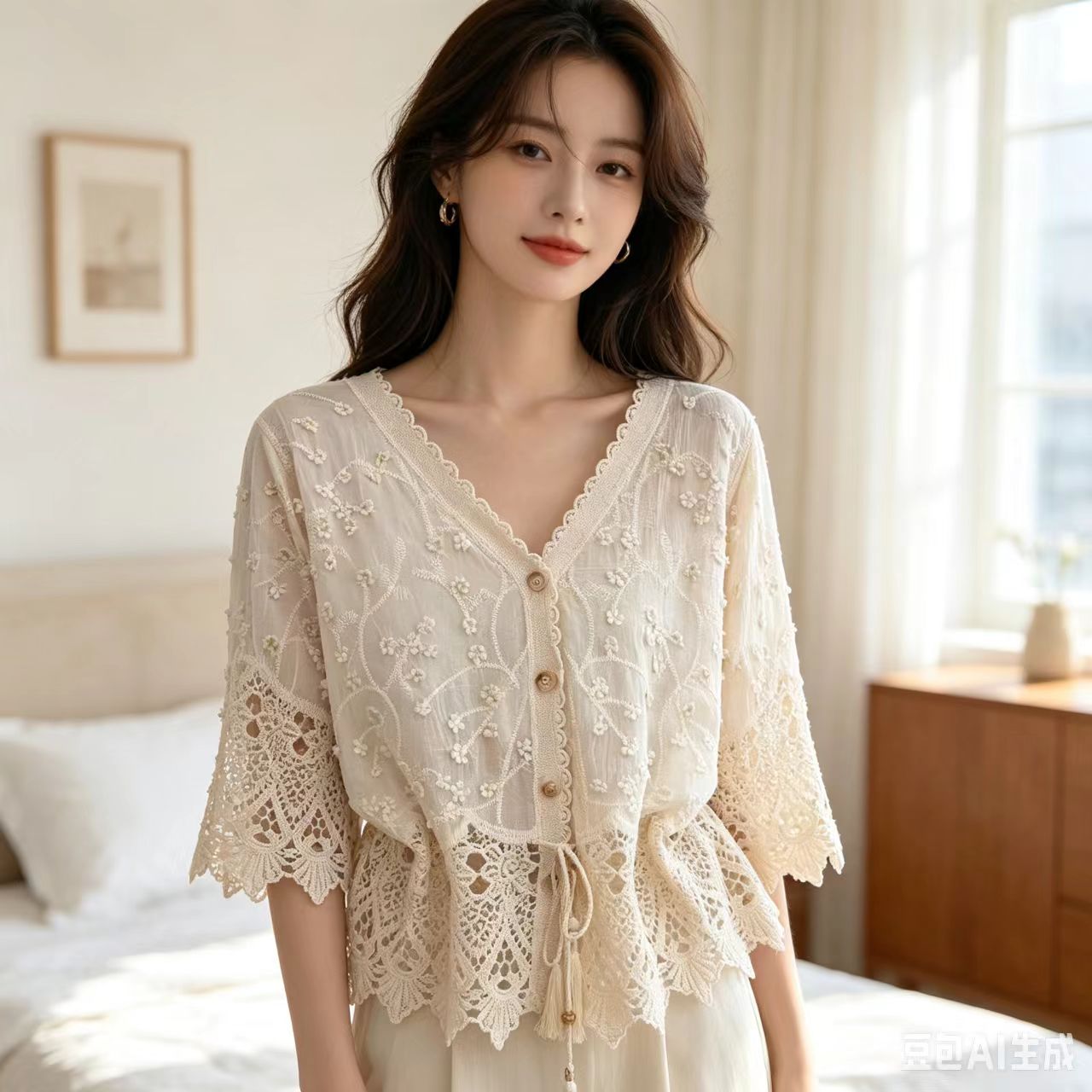 여름 새로운 홀로우 아웃 셔츠 디자이너 섹션 오픈 가디건 3 차원 꽃 느긋한 부드러운 바람 마이크로 ~을 통해 의류 로프 투피스 세트