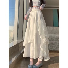 批发不规则半身裙女春夏2026年新款a字高腰中长<b class='q'>蕾丝</b>裙子半裙伞裙