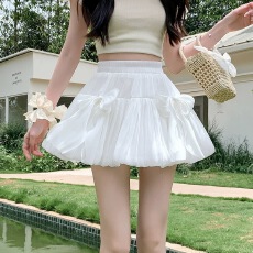 批发蝴蝶结绑带云朵花苞<b class='q'>裙</b>女夏高腰显瘦a字半身<b class='q'>裙</b>芭蕾风法式<b class='q'>灯笼</b>短<b class='q'>裙</b>
