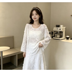 批发超好看法式提花雪纺衫长袖T恤女2026<b class='q'>春</b>新款大码胖mm外搭罩衫上衣
