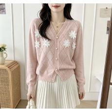 批发立体花朵毛衣外套女春秋装宽松针织开衫上衣