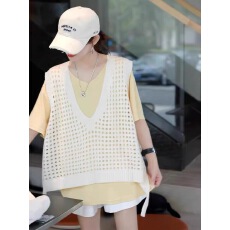 批发纯色百搭v领破洞针织马甲女<b class='q'>春</b>夏新款简约宽松休闲外搭上衣
