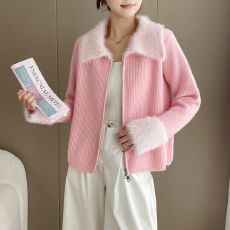 批发秋冬季新款长袖毛毛翻领宽松毛衣外套女大码胖MM拉链<b class='q'>针织</b><b class='q'>开衫</b>