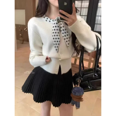 批发韩系风波点系带蝴蝶结长袖<b class='q'>针织</b><b class='q'>开衫</b>女秋冬2026新款设计感甜美小衫