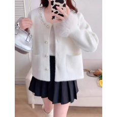 批发小香风口袋外套女新款水貂绒名媛气质高级感短款秋冬季上衣