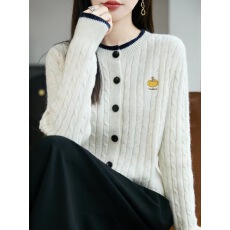 批发撞色绞花南瓜刺绣<b class='q'>针织</b><b class='q'>开衫</b>外套女2026新款春秋女装上衣秋冬毛衣