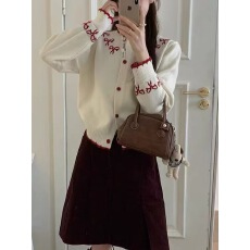批发小香风撞色拼接绣花修身<b class='q'>针织</b><b class='q'>开衫</b>秋冬季<b class='q'>大码</b>韩系减龄毛衣女