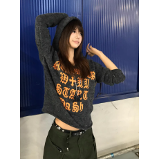 批发美式<b class='q'>街头</b>哥特风V领连帽毛衣男女ins潮宽松慵懒针织衫上衣