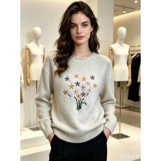 批发温柔风花朵刺绣圆领毛衣女秋<b class='q'>冬</b>外穿宽松软糯慵懒高级感针织衫上衣
