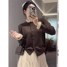 批发立领木耳边打底衫撞色拼接上衣开衫<b class='q'>薄款</b><b class='q'>针织衫</b>女2026新款