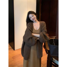 批发美拉德毛衣外套女春秋新款宽松慵懒风加厚中长款<b class='q'>针织</b>开衫上衣