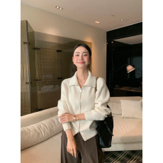 批发翻领双拉链开衫女设计感坑条<b class='q'>针织衫</b>春秋款保暖毛衣外套