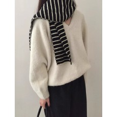 批发韩版基础百搭V领宽松显瘦毛衣<b class='q'>女</b>套头秋冬<b class='q'>新款</b>慵懒风针织衫上衣