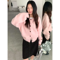批发韩系纯色花纱复古卷边插肩袖2026针织<b class='q'>毛衣</b>外套<b class='q'>女</b>软糯慵懒上衣