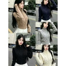 批发美式复古高领麻花毛衣开衫外套女秋冬设计感双拉链<b class='q'>短款</b>针织上衣厚