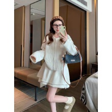 批发竖坑条POLO领显瘦套头毛衣针织两件套女搭<b class='q'>短裤</b>宽松显瘦套装春秋冬