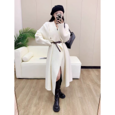 批发赫本风气质显瘦百搭休闲翻领针织毛衣大衣女<b class='q'>中长款</b>过膝不规则开衫