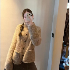 批发慵懒风软糯粗针花纱立领卷边毛衣女<b class='q'>开衫</b>外套秋冬保暖加厚针织上衣