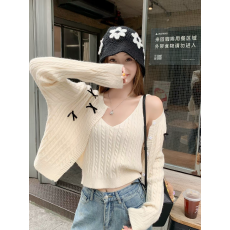 批发韩系蝴蝶结麻花短款针织<b class='q'>开衫</b>配吊带女外搭上衣2026早秋穿搭两件套