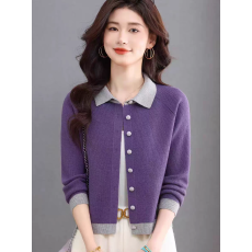 批发针织开衫上衣女POLO领秋冬新款翻领高腰短款洋气小个子<b class='q'>毛衣</b>外套潮