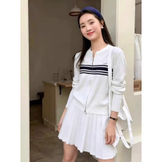 批发韩版学院风针织套装女2026新款圆领拉链开衫上衣<b class='q'>百褶</b><b class='q'>短裙</b>两件套