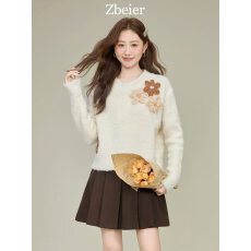 批发韩版重工针织衫立体<b class='q'>花朵</b>套头秋冬新款圆领毛衣<b class='q'>上衣</b>内搭打底衫