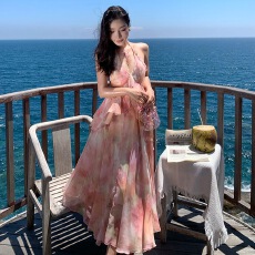 批发海岛度假风连衣裙超仙飘逸雪纺裙子<b class='q'>夏季</b>2026网红新款吊带印花长裙