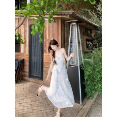 批发法式甜美度假风超仙森系吊带<b class='q'>连衣裙</b>夏季新款立体花朵蕾丝边长裙子