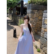 批发海边度假风氛围感穿搭<b class='q'>连衣裙</b>夏季拼接蕾丝边假两件吊带长裙子女装