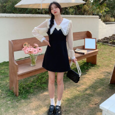 批发<b class='q'>娃娃</b>领长袖连衣<b class='q'>裙</b>女夏季新款法式高级感气质收腰显瘦温柔风<b class='q'>裙</b>子