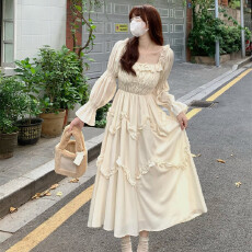 批发森系木耳边拼接<b class='q'>连衣裙</b>女夏季韩系收腰显瘦时尚初恋公主仙女长裙子