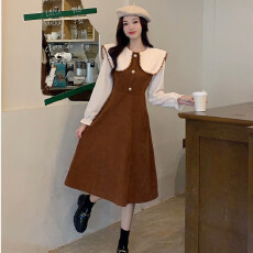 批发ins风时髦2026女装洋气<b class='q'>连衣裙</b>拼接撞色海军领设计感收腰系带长裙