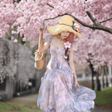 批发巨美飘逸度假风<b class='q'>连衣裙</b>小众法式碎花荷叶边裙夏季晕染气质显廋长裙