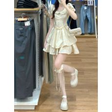 批发泡泡袖<b class='q'>娃娃</b>领少女连衣<b class='q'>裙</b>夏季2026新款气质温柔法式复古气质短<b class='q'>裙</b>子