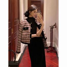 批发2026春秋季名媛小香风格子设计感外套女重工粗呢开衫上衣复古外套