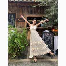 批发海边沙滩气质<b class='q'>连衣裙</b>吊带度假长裙纯色性感<b class='q'>露背</b>仙女夏季氛围感裙子