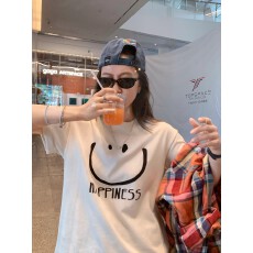 批发特价纯棉230克精梳紧密夏季新款宽松印花短袖T恤女<b class='q'>上衣</b>情侣