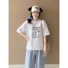 批发特价纯棉230克精梳紧密夏季新款宽松印花短袖T恤女<b class='q'>上衣</b>情侣