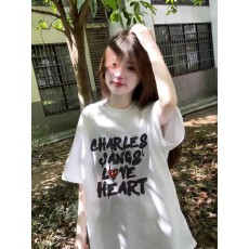 批发特价纯棉230克精梳紧密夏季新款宽松印花短袖T恤女上衣情侣