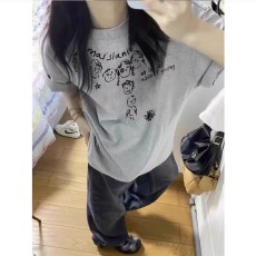 批发特价纯棉230克精梳紧密夏季新款宽松印花短袖<b class='q'>T</b><b class='q'>恤</b>女上衣情侣