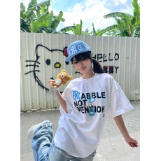 批发特价纯棉230克精梳紧密夏季新款宽松印花短袖T恤女上衣情侣