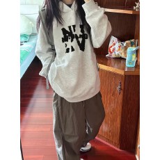 官图纯棉华棉复合银狐绒美式复古印花宽松双帽卫衣男女秋冬外套