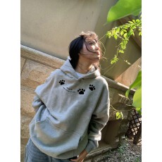 批发官图纯棉华棉复合银狐绒美式复古印花宽松双帽卫衣<b class='q'>男</b>女秋冬