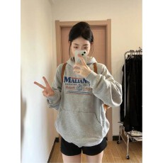 批发官图纯棉华棉复合银狐绒美式复古印花宽松双帽卫衣<b class='q'>男</b>女秋冬