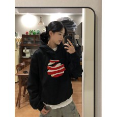 批发官图纯棉华棉复合银狐绒美式复古印花宽松双帽卫衣<b class='q'>男</b>女秋冬