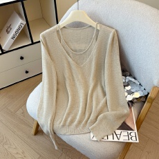 批发实拍高级感时尚<b class='q'>假两件</b><b class='q'>针织衫</b>女2025年秋季新款宽松超好看洋气上衣