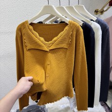 批发四季青2025秋冬新款甜美风蕾丝拼接针织衫女长袖洋气显瘦毛衣上衣