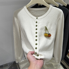 批发设计感南瓜装饰长袖针织衫开衫女毛衣2025早秋新款洋气外搭上衣潮